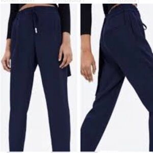 ZARA dark blue silky drawstring jogger pants with pockets xs